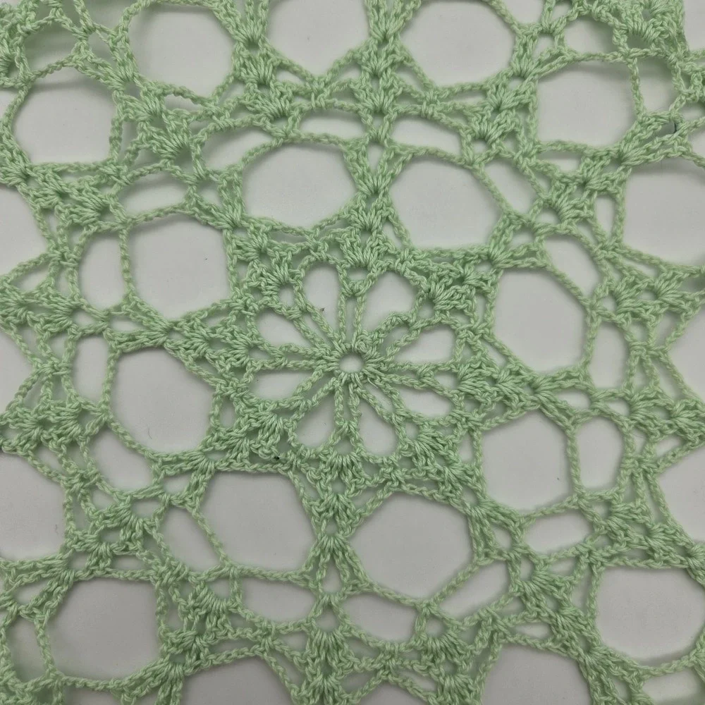 Vintage Mint Green Crochet Doily Round Handmade Lace 13″ Table‎ Dresser Decor